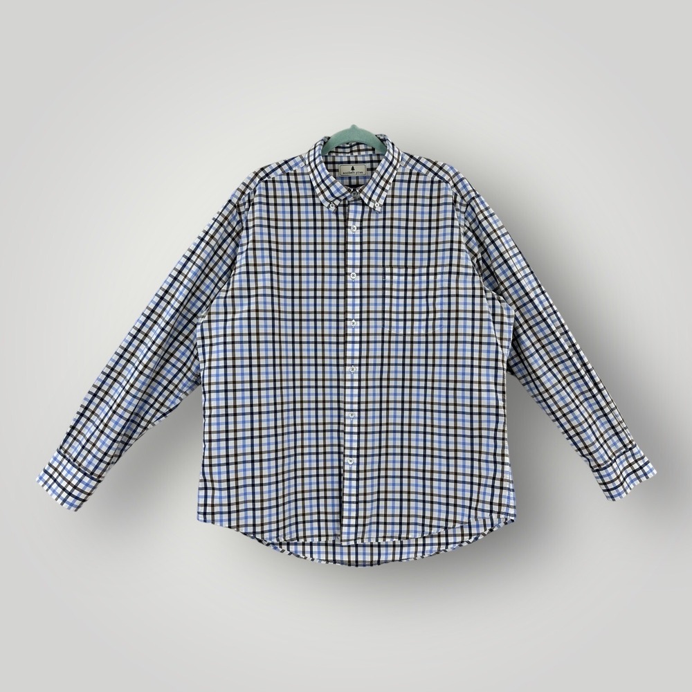 Southern Pines Plaid Shirt Mens XL Blue Brown Classic Fit Long Sleeve Casual